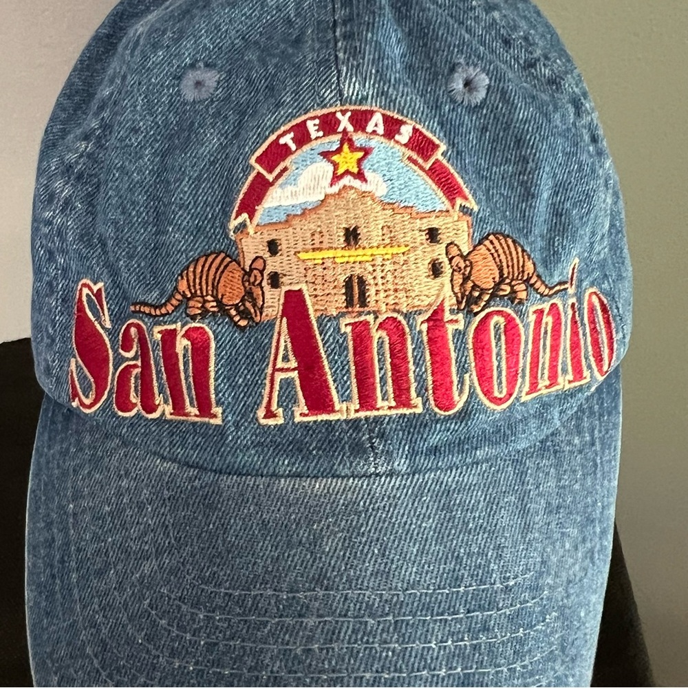 Vintage San Antonio Texas Denim Jean Adjustable Hat Alamo State Hat Cap - Picture 7 of 9